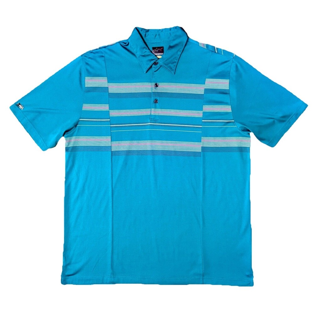 Greg Norman Play Dry Striped Men’s Size XL Teal Golf Performance Polo Shirt - Picture 2 of 8